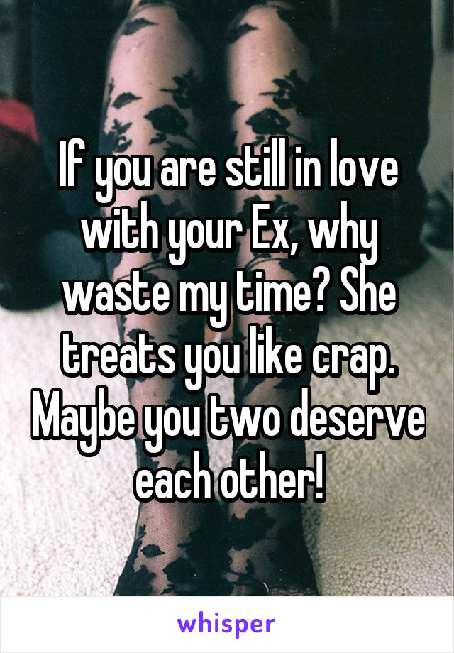 If you are still in love with your Ex, why waste my time? She treats you like crap. Maybe you two deserve each other!