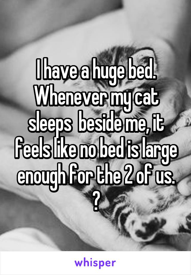 I have a huge bed. Whenever my cat sleeps  beside me, it feels like no bed is large enough for the 2 of us. 😸