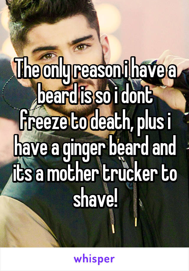 The only reason i have a beard is so i dont freeze to death, plus i have a ginger beard and its a mother trucker to shave!