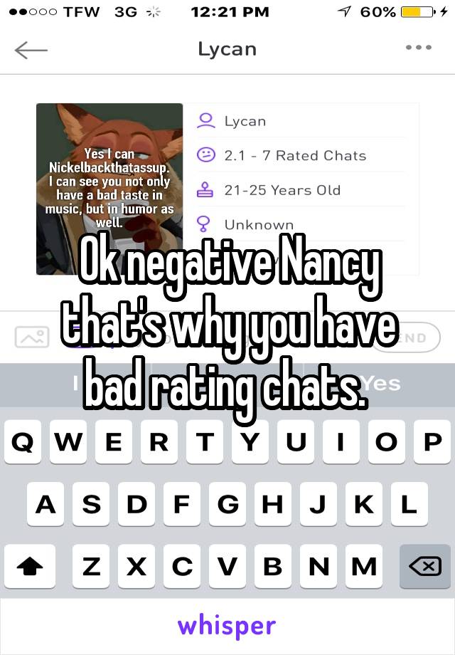 Ok negative Nancy that's why you have bad rating chats. 