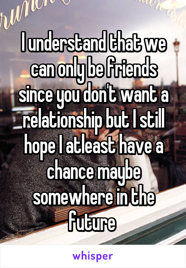 I understand that we can only be friends since you don't want a relationship but I still hope I atleast have a chance maybe somewhere in the future 