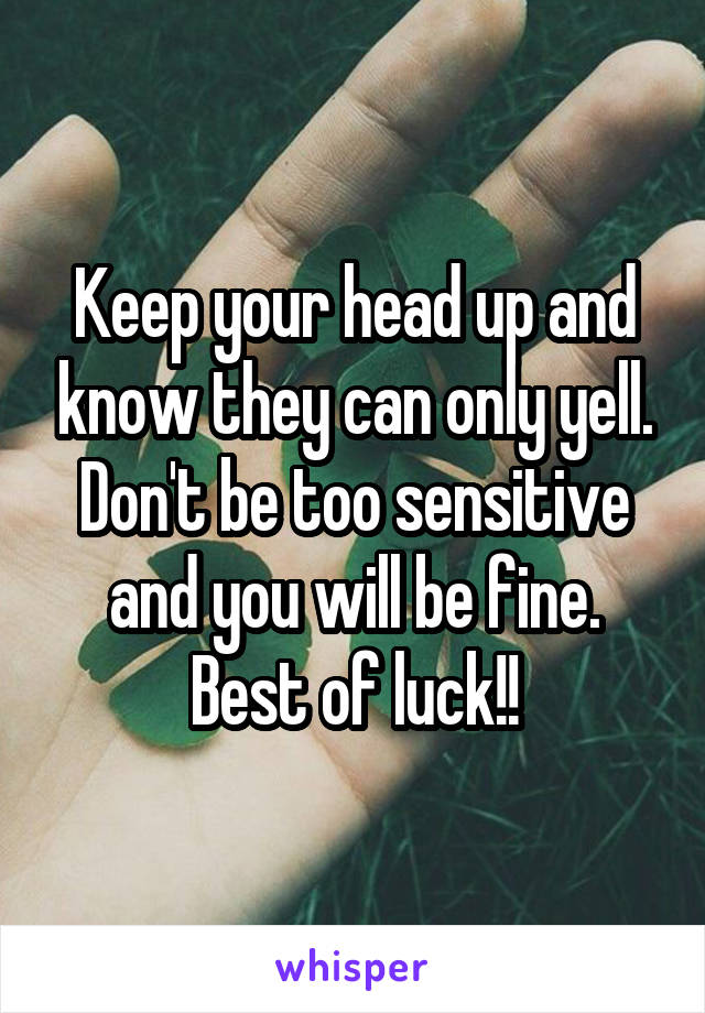 Keep your head up and know they can only yell. Don't be too sensitive and you will be fine. Best of luck!!