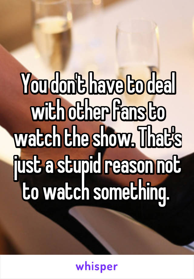 You don't have to deal with other fans to watch the show. That's just a stupid reason not to watch something. 