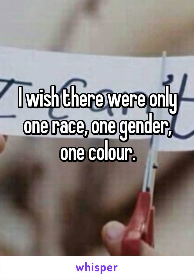I wish there were only one race, one gender, one colour.
