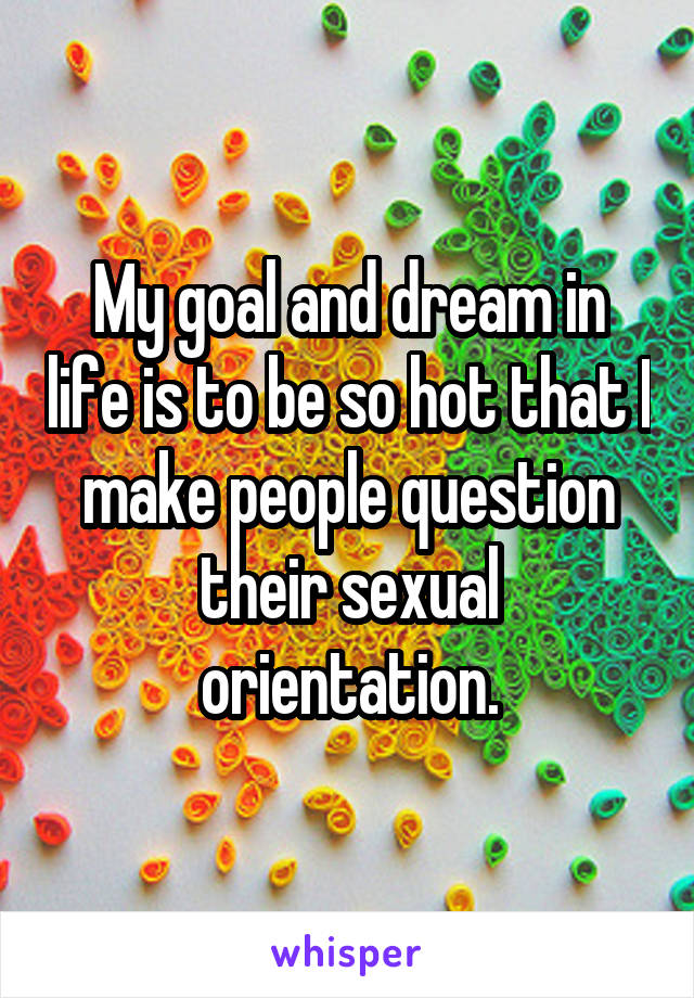 My goal and dream in life is to be so hot that I make people question their sexual orientation.