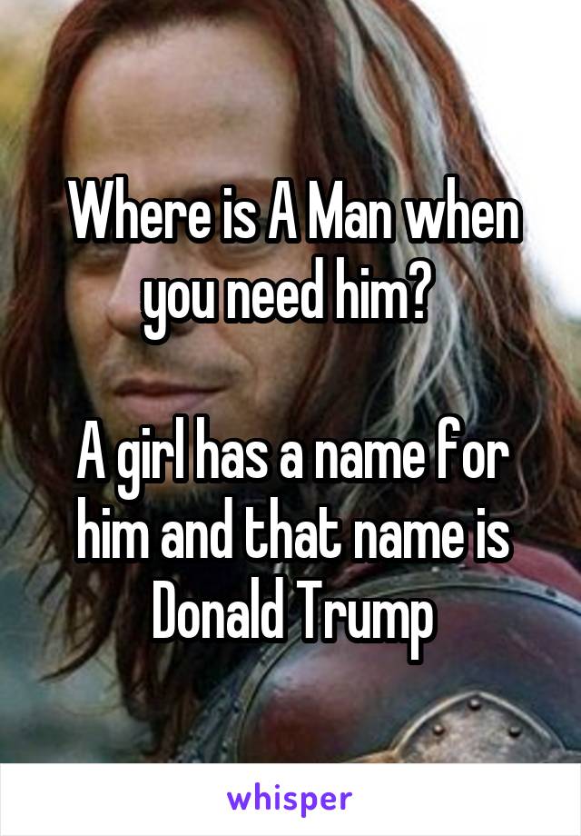 Where is A Man when you need him? 

A girl has a name for him and that name is Donald Trump