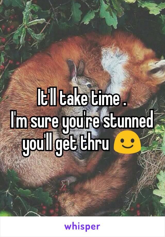 It'll take time .
I'm sure you're stunned you'll get thru 😃