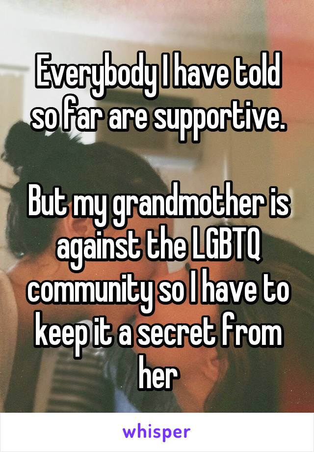 Everybody I have told so far are supportive.

But my grandmother is against the LGBTQ community so I have to keep it a secret from her