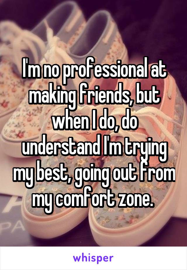 I'm no professional at making friends, but when I do, do understand I'm trying my best, going out from my comfort zone. 
