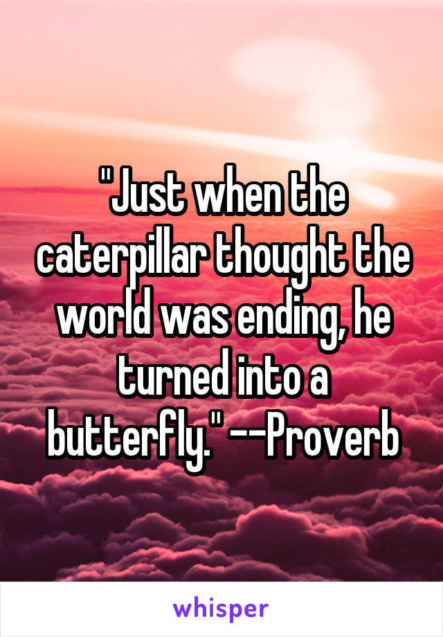 "Just when the caterpillar thought the world was ending, he turned into a butterfly." --Proverb