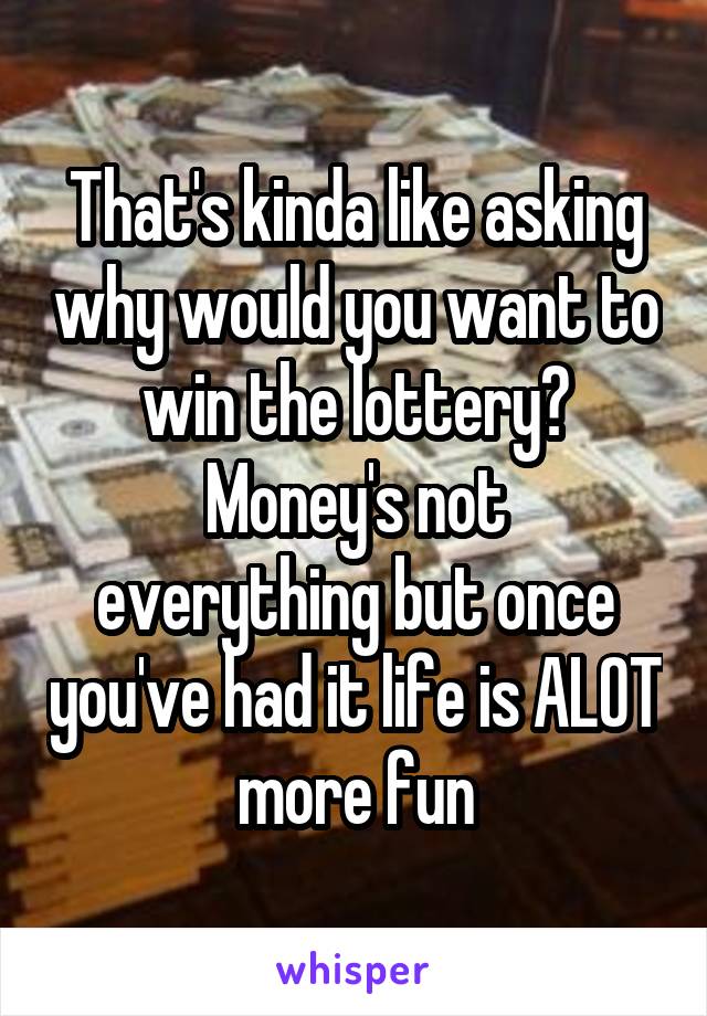 That's kinda like asking why would you want to win the lottery?
Money's not everything but once you've had it life is ALOT more fun