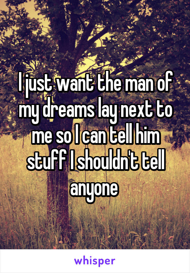 I just want the man of my dreams lay next to me so I can tell him stuff I shouldn't tell anyone 