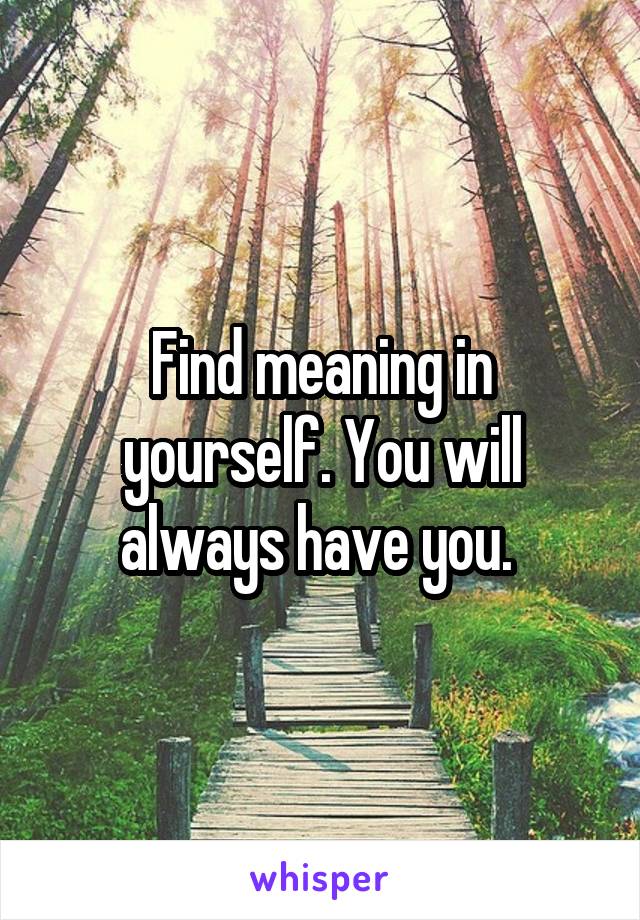 Find meaning in yourself. You will always have you. 