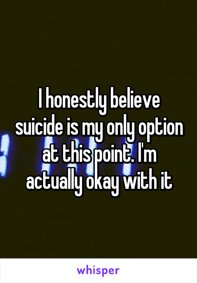 I honestly believe suicide is my only option at this point. I'm actually okay with it