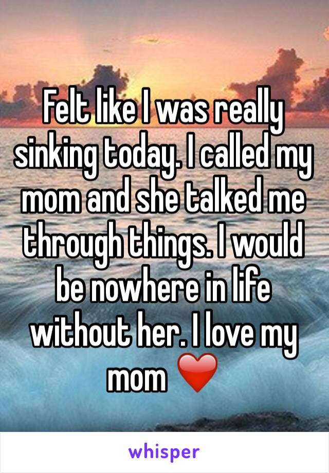 Felt like I was really sinking today. I called my mom and she talked me through things. I would be nowhere in life without her. I love my mom ❤️