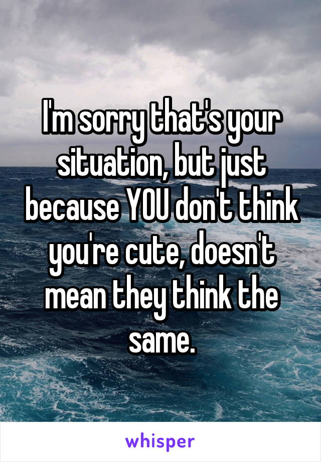 I'm sorry that's your situation, but just because YOU don't think you're cute, doesn't mean they think the same.