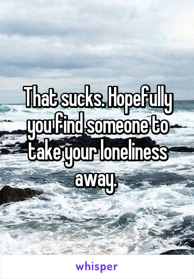 That sucks. Hopefully you find someone to take your loneliness away. 