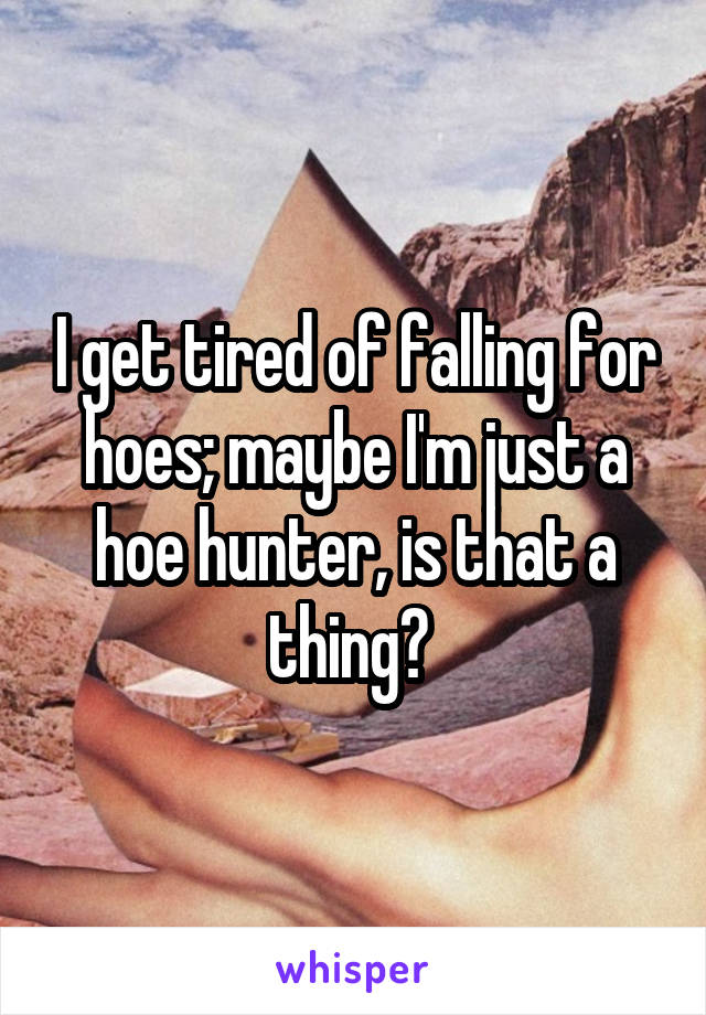 I get tired of falling for hoes; maybe I'm just a hoe hunter, is that a thing? 