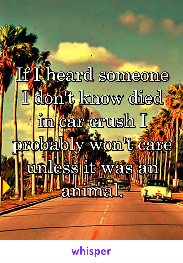 If I heard someone I don't know died in car crush I probably won't care unless it was an animal.