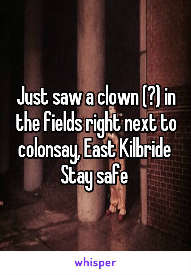 Just saw a clown (?) in the fields right next to colonsay, East Kilbride 
Stay safe 