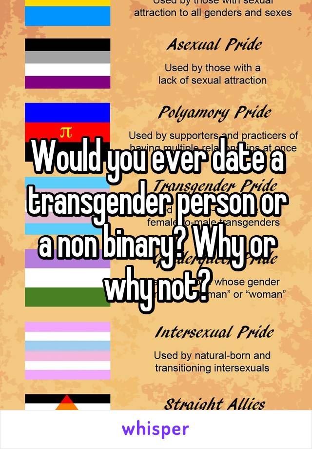 Would you ever date a transgender person or a non binary? Why or why not?