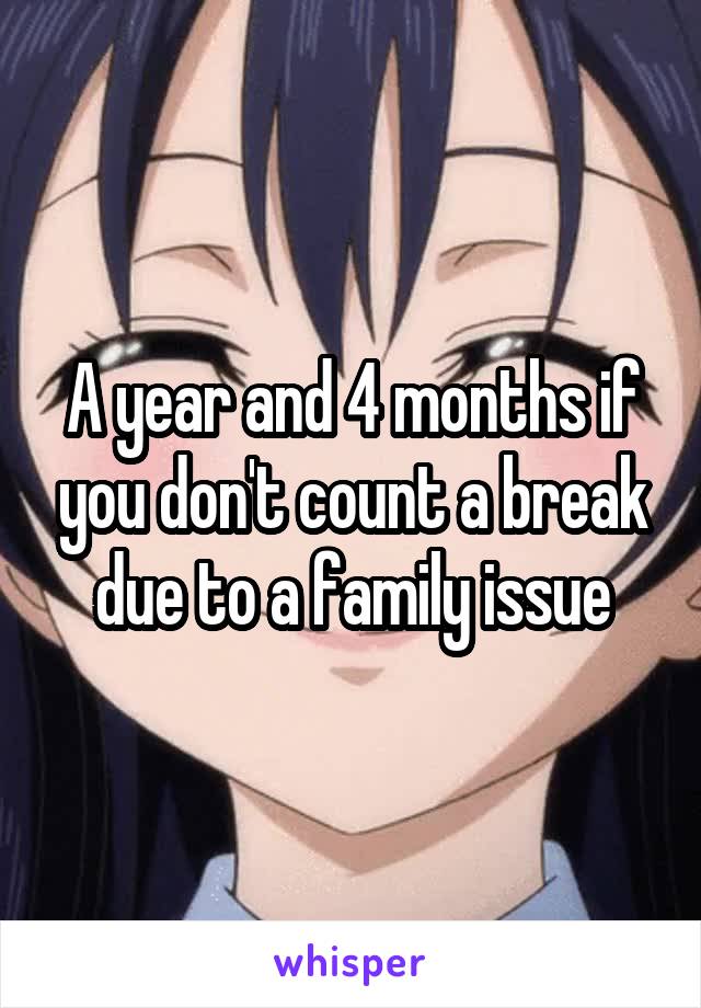 A year and 4 months if you don't count a break due to a family issue