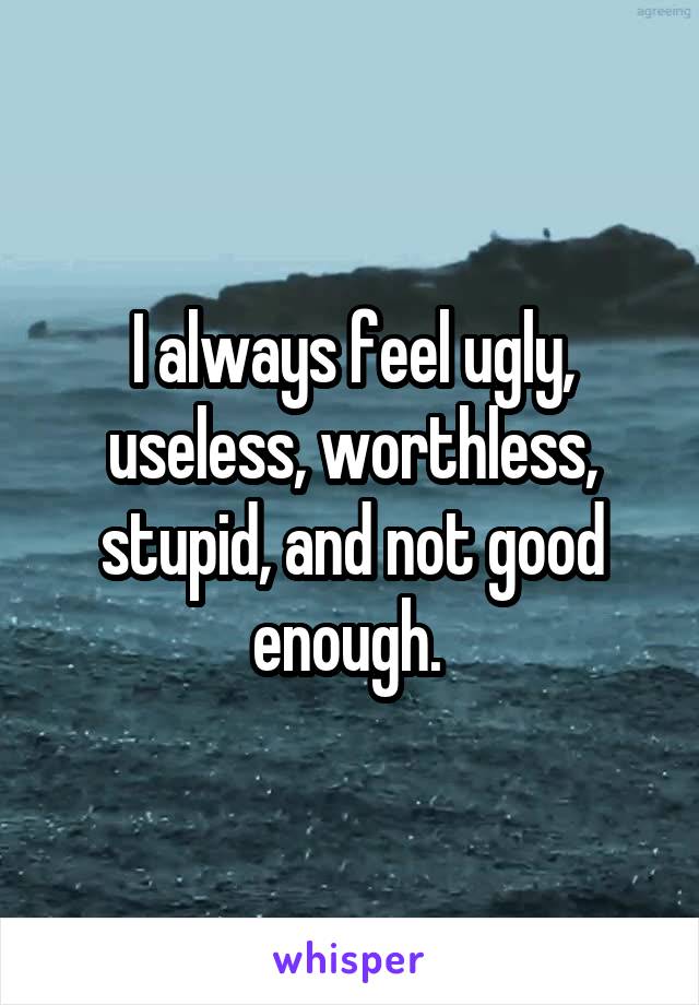 I always feel ugly, useless, worthless, stupid, and not good enough. 