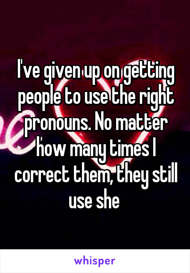 I've given up on getting people to use the right pronouns. No matter how many times I correct them, they still use she 