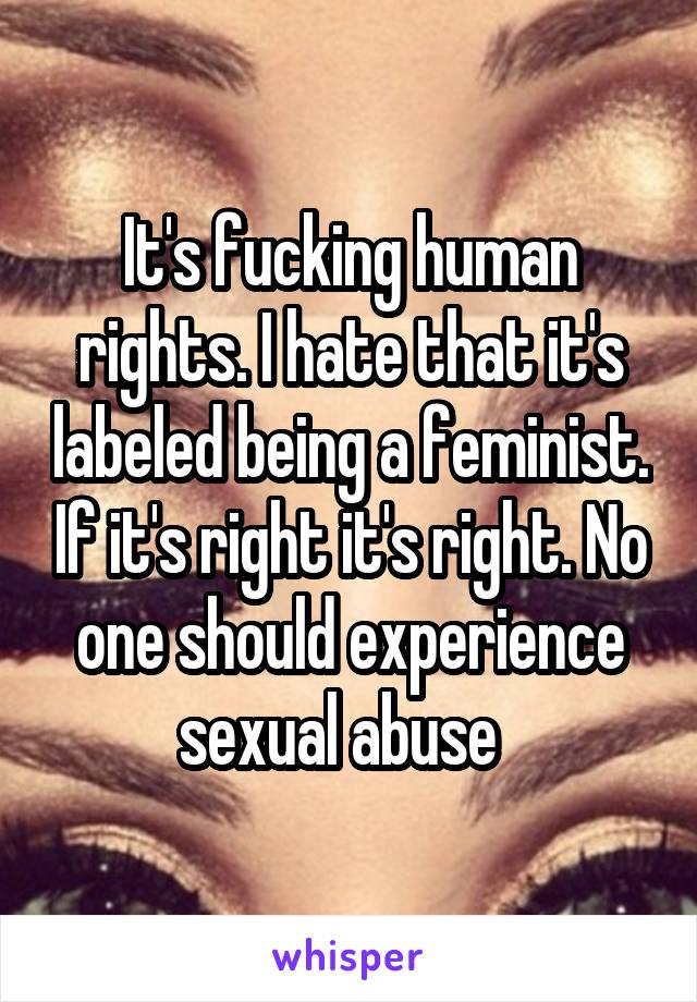 It's fucking human rights. I hate that it's labeled being a feminist. If it's right it's right. No one should experience sexual abuse  