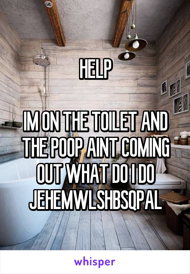 HELP

IM ON THE TOILET AND THE POOP AINT COMING OUT WHAT DO I DO JEHEMWLSHBSQPAL