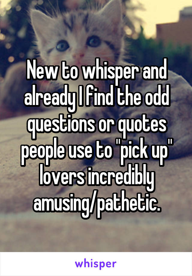 New to whisper and already I find the odd questions or quotes people use to "pick up" lovers incredibly amusing/pathetic.