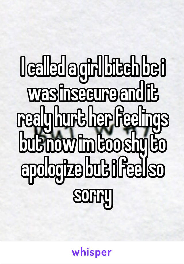 I called a girl bitch bc i was insecure and it realy hurt her feelings but now im too shy to apologize but i feel so sorry
