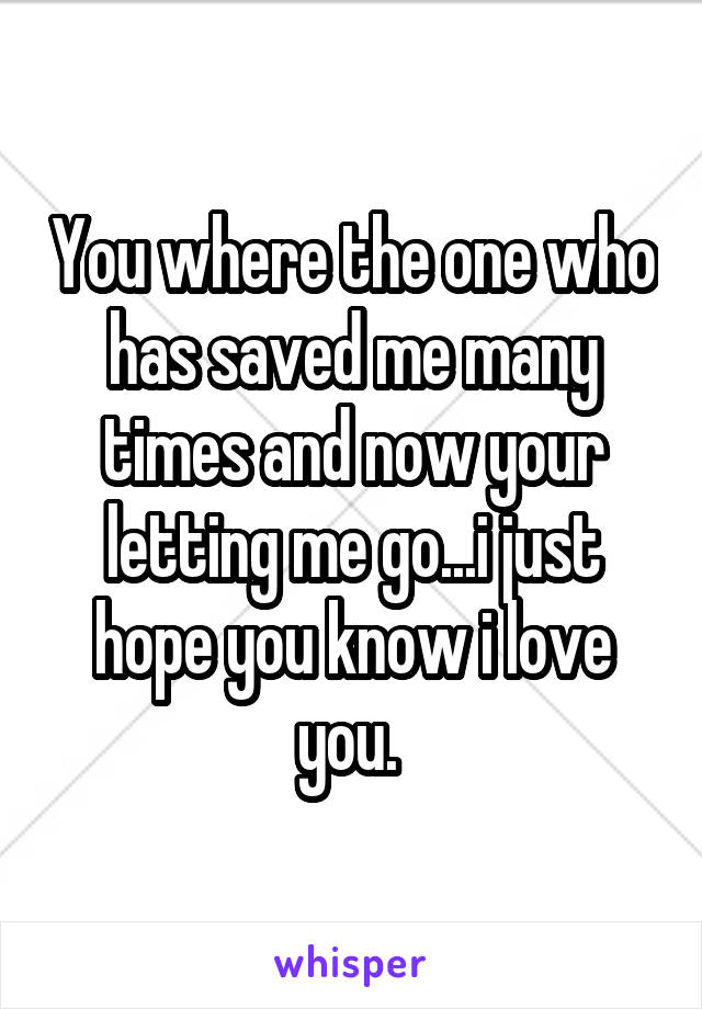 You where the one who has saved me many times and now your letting me go...i just hope you know i love you. 