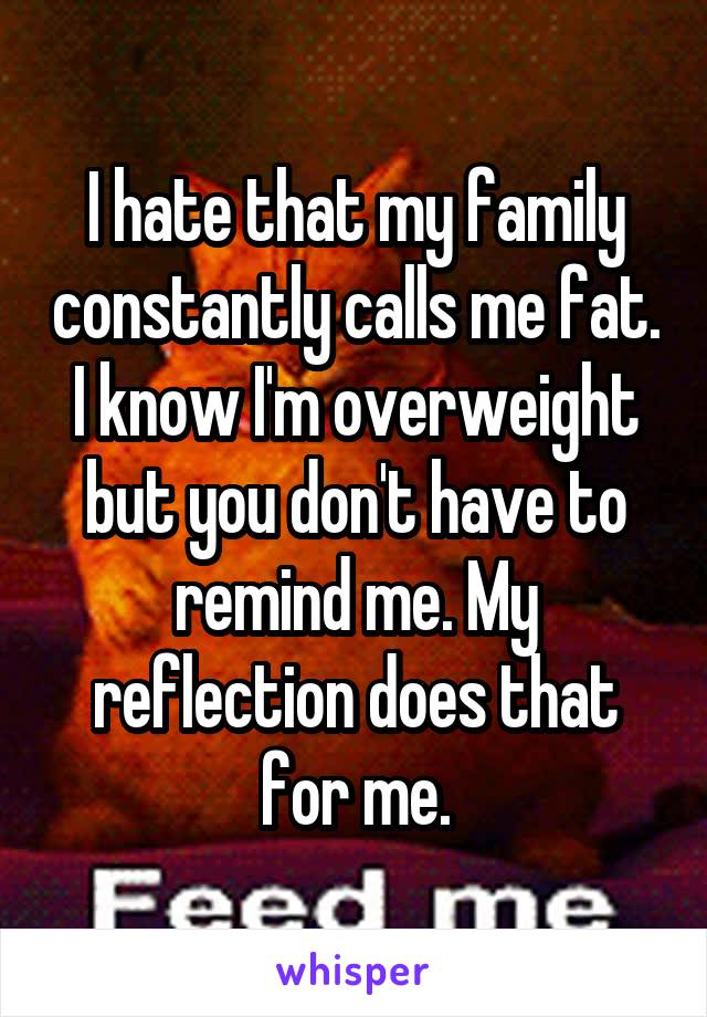 I hate that my family constantly calls me fat. I know I'm overweight but you don't have to remind me. My reflection does that for me.