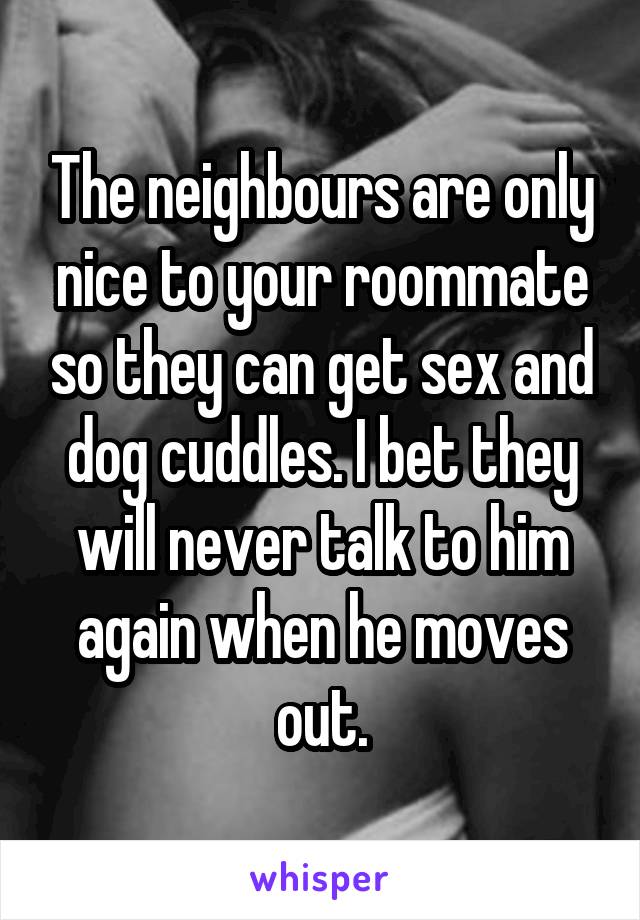The neighbours are only nice to your roommate so they can get sex and dog cuddles. I bet they will never talk to him again when he moves out.