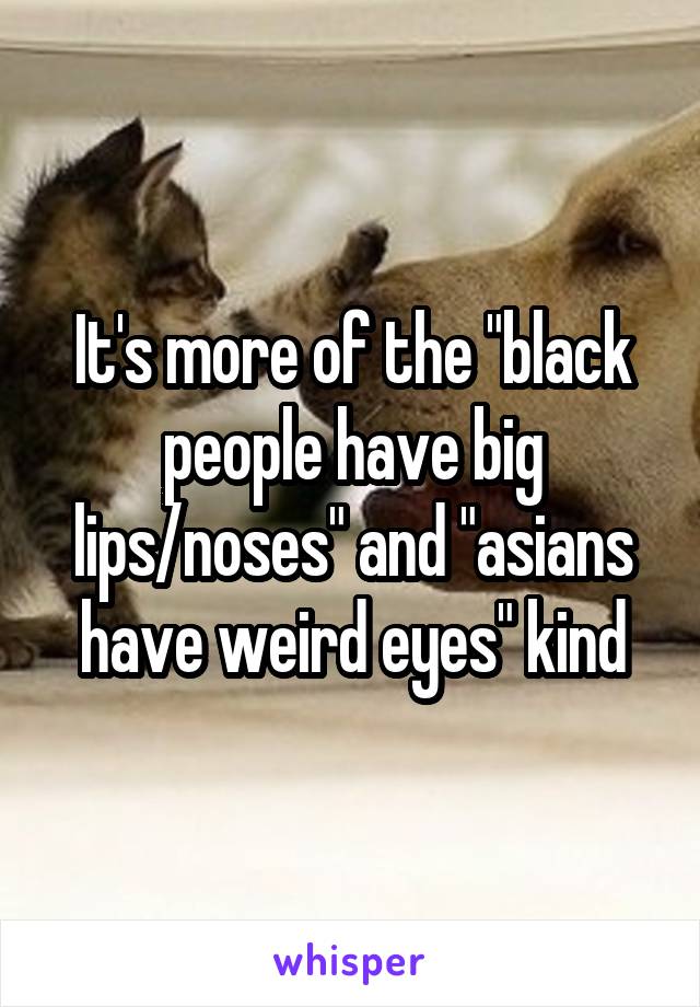 It's more of the "black people have big lips/noses" and "asians have weird eyes" kind