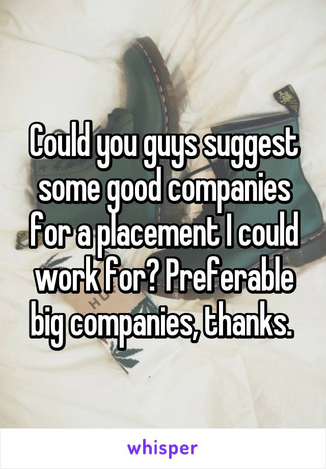 Could you guys suggest some good companies for a placement I could work for? Preferable big companies, thanks. 
