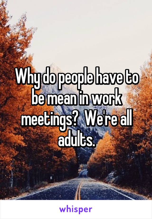 Why do people have to be mean in work meetings?  We're all adults.