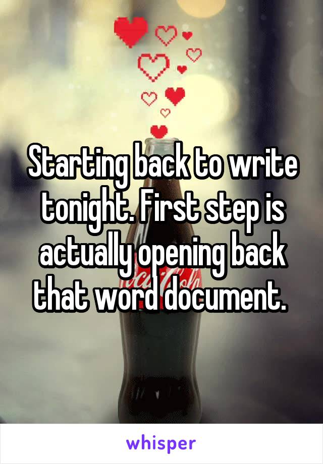 Starting back to write tonight. First step is actually opening back that word document. 