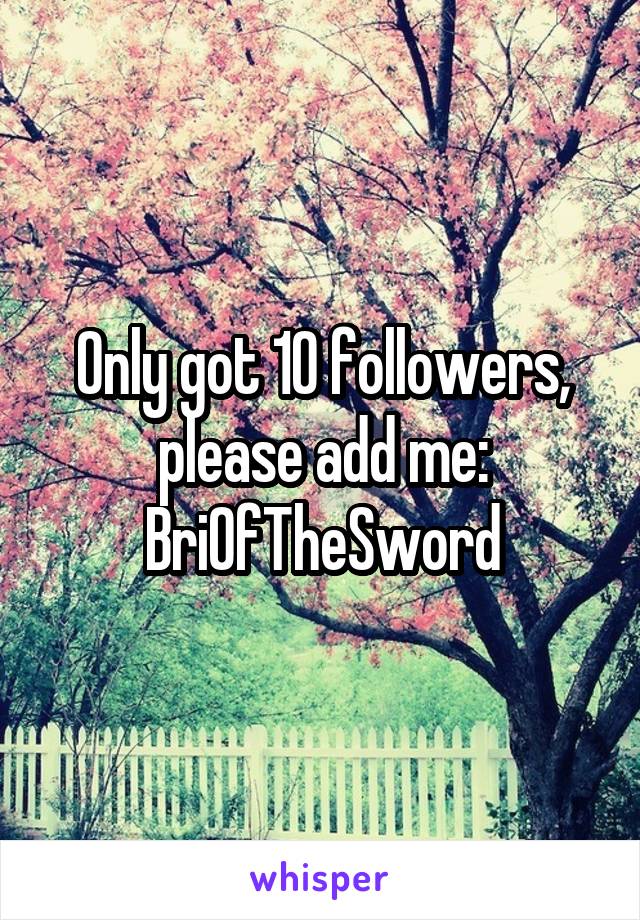 Only got 10 followers, please add me:
BriOfTheSword
