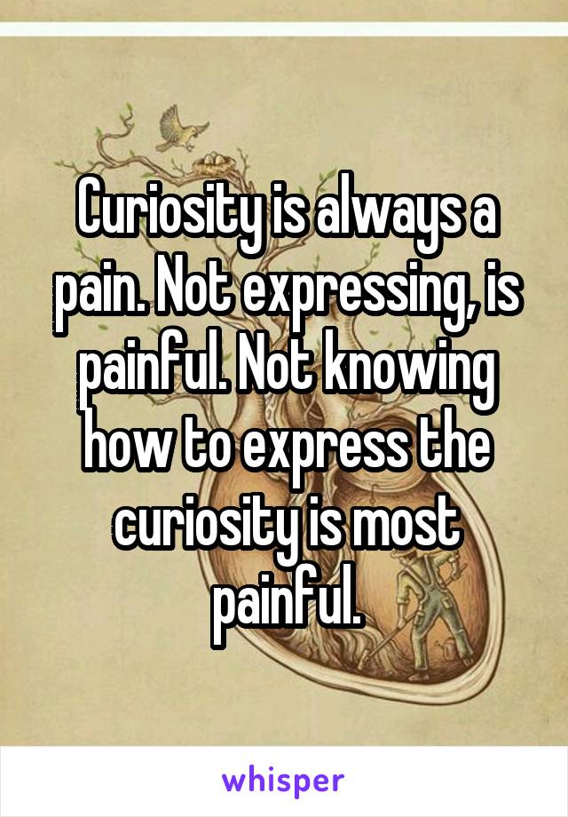 Curiosity is always a pain. Not expressing, is painful. Not knowing how to express the curiosity is most painful.