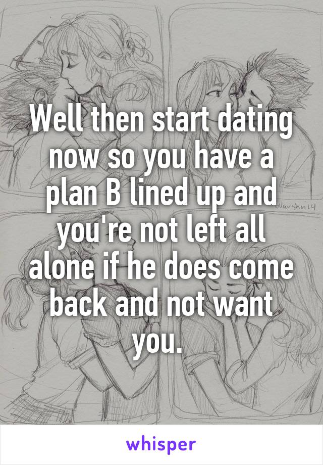 Well then start dating now so you have a plan B lined up and you're not left all alone if he does come back and not want you. 