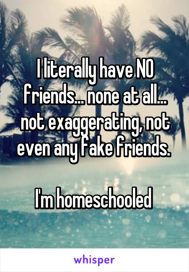 I literally have NO friends... none at all... not exaggerating, not even any fake friends. 

I'm homeschooled 