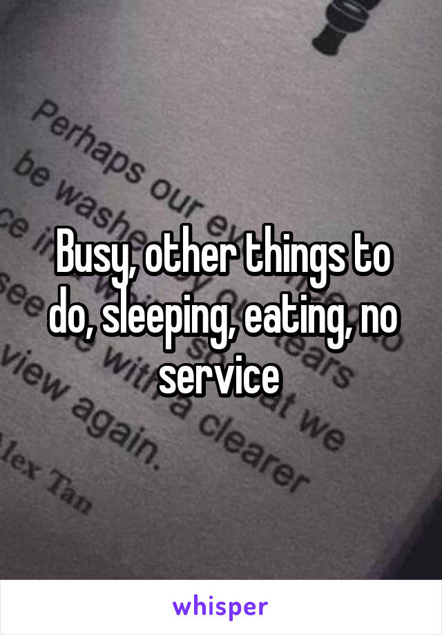 Busy, other things to do, sleeping, eating, no service 