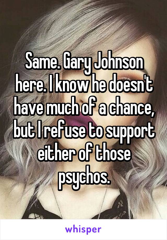 Same. Gary Johnson here. I know he doesn't have much of a chance, but I refuse to support either of those psychos.