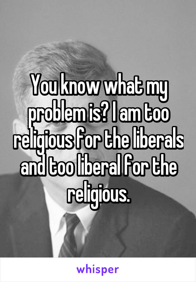 You know what my problem is? I am too religious for the liberals and too liberal for the religious.