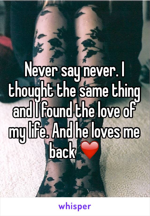 Never say never. I thought the same thing and I found the love of my life. And he loves me back ❤️