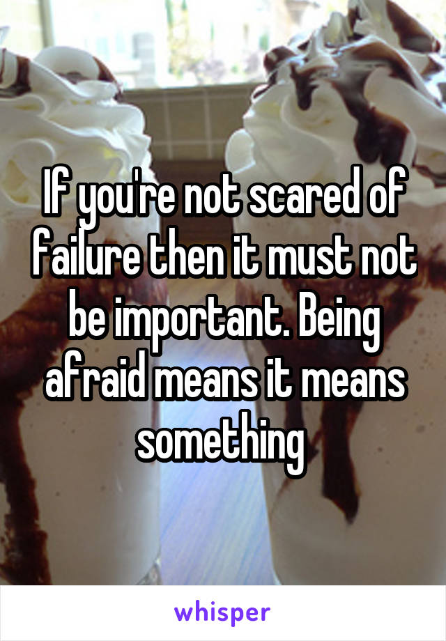 If you're not scared of failure then it must not be important. Being afraid means it means something 