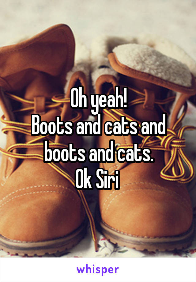 Oh yeah!
Boots and cats and boots and cats.
Ok Siri 