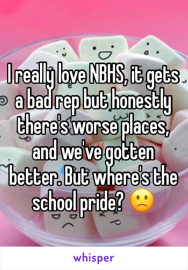 I really love NBHS, it gets a bad rep but honestly there's worse places, and we've gotten better. But where's the school pride? 🙁